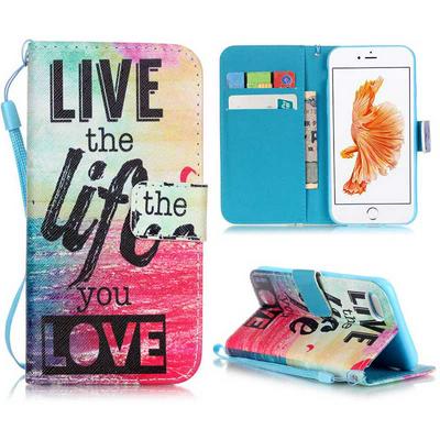 Colored Painting Card Holder Wrist Strap TPU+ PU Leather Case for iPhone 7 - Live the Life You Love