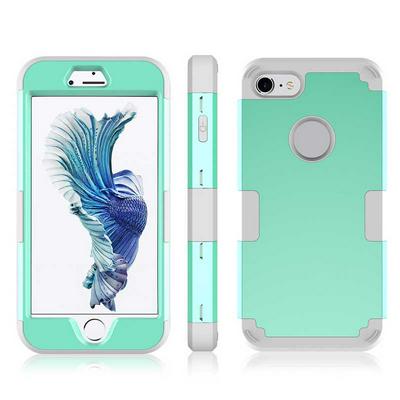 4.7 Inches 3 in 1 Detachable Hard PC + Soft Silicone Hybrid Back Cover Case for iPhone 7 - Mint Green + Grey