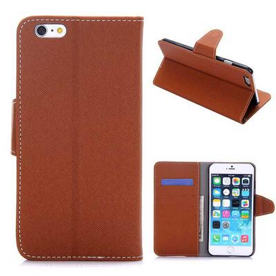 Cloth Texture Wallet Style Card Slots Stand Magnetic Flip PU Leather + PC Back Cover Case for iPhone 6 Plus / 6S Plus - Brown