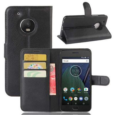 Side Flip Card Holder Slots Wallet Style with Magnetic Buckle PU Leather + Soft TPU Case for Motorola Moto G5 Plus - Black