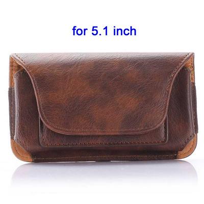 Card Holder Waist Hanged Pouch PU Leather Case for Universal 5.1 Inch Mobile Phones - Brown