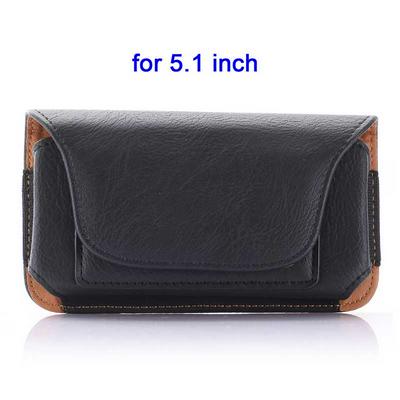 Card Holder Waist Hanged Pouch PU Leather Case for Universal 5.1 Inch Mobile Phones - Black