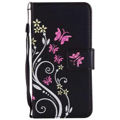 Embossed Butterflies Pattern Glitter Powder Side Flip PU Leather + Soft TPU Hand Rope with Card Slots and Magnetic Buckle Wallet Protective Case for Huawei P8 Lite (2017) / Honor 8 Lite / Nova Lite / P9 Lite (2017) - Black