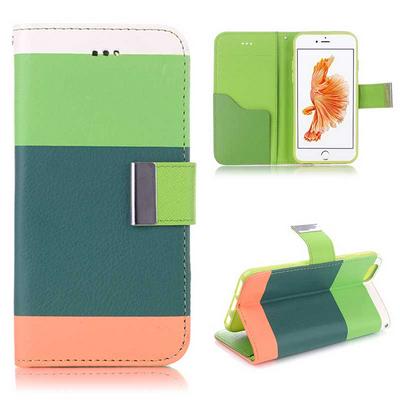 Rainbow Stripes Wallet Style TPU + PU Leather Magnetic Flip Stand Case for iPhone 7 - Dark Green + Green + Orange