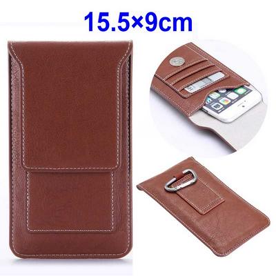 Multifunction Leather Pouch Bag with Belt Loop for Samsung Galaxy S6 G9200, Size 15.5 x 9cm - Brown