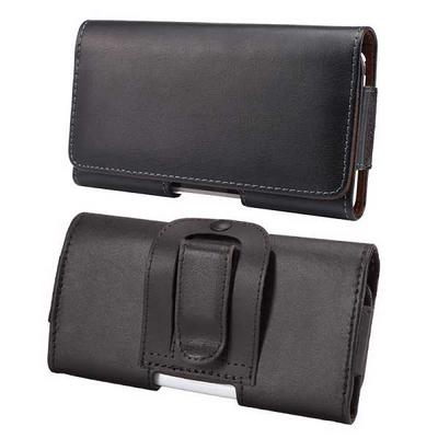 Up and Down Open Genuine Leather Carrying Pouch Case with Belt Clip and Magnetic Flap Closure for Universal Mobile Phones - Black 