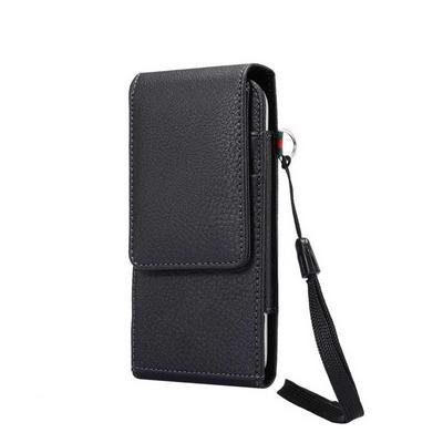 Lichee Pattern Up and Down to Open Rotating Back Buckle Vertical PU Leather with Card Slots and A Portable Short Rope Hanging Wrist Bag for Cellphone 5.2 Inch - Black