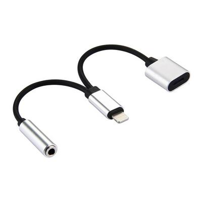10cm 8 Pin Female & 3.5mm Audio Female to 8 Pin Male Charger Adapter Cable Support iOS 11.03 for iPhone X / 8 /8 Plus / 7 / 7 Plus - Silver & Black