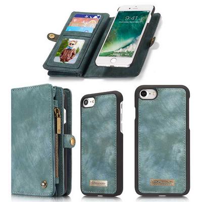 CaseMe Folio Zipper Wallet Style Detachable 2 in 1 with Flip Credit Card Slots Holder PC + PU Leather Cover Case for iPhone 7 - Navy Blue