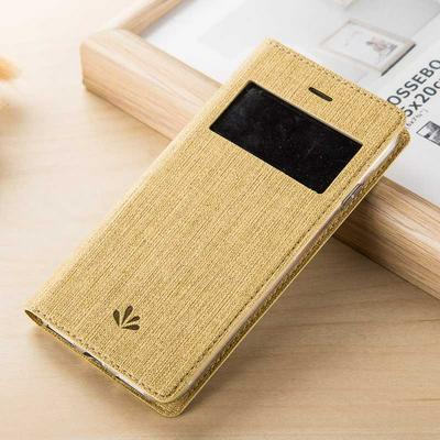 Vili Smart Wake Sleep Caller ID Window Card Holder Stand Canvas + PU Leather + TPU Case for iPhone 7/8 - Gold