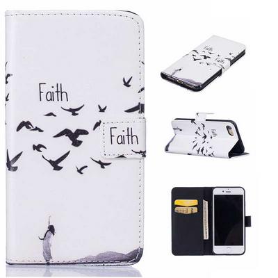 Embossment Pattern Wallet Style TPU + PU Leather Magnetic Flip Stand Case for iPhone 7 - Faith 