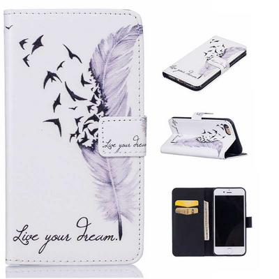 Embossment Pattern Wallet Style TPU + PU Leather Magnetic Flip Stand Case for iPhone 7 - Feather