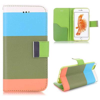 Rainbow Stripes Wallet Style TPU + PU Leather Magnetic Flip Stand Case for iPhone 7 - Green + Blue + Orange