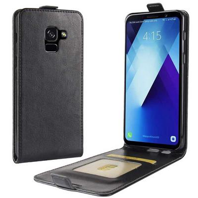 Vertical Flip R64 Pattern PU Leather + Soft TPU with Magnetic Buckle Picture Frame and Card Holder Case for Samsung Galaxy A7 (2018) - Black