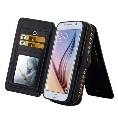 BRG Multi-Function Wallet Style Detachable Portable PU Leather Bag Case with Back Cover + Card Slot for Samsung Galaxy S6 G9200 - Black