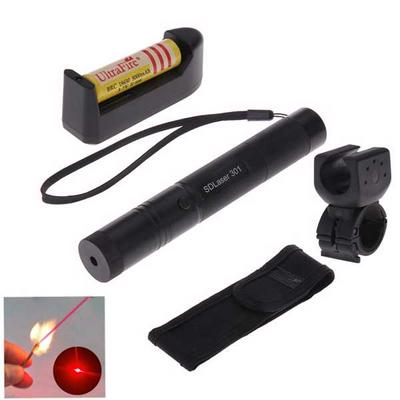 1mw 650nm Red Beam Flashlight Adjustable Focus Laser Pointer Kit with Bicycle Handlebar with Battery - Black