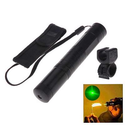 1mw 532nm High Power Green Beam Lazer Pointer Pen Zoomable Burning Matchs Kits with Bicycle Handlebar - Black