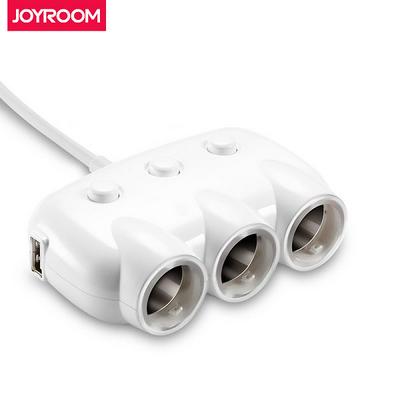Joyroom M206 3 Way Car Cigarette Socket Charger Power Adapter Independent Switch with 2 USB Output - White 