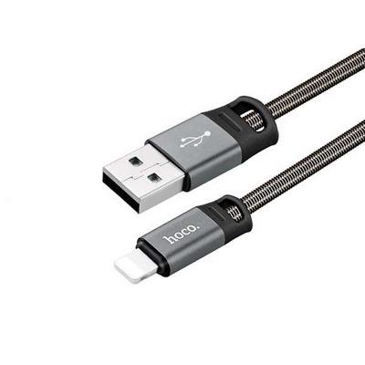 HOCO U27 Golden Shield 8 Pin 1.2m 2.4A USB Charging Data Cable with Stainless Steel Spring Outer Braid and Aluminum Alloy Connector for iPhone - Tarnish