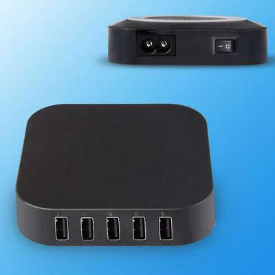 Henca ELEKER 8000mA Power Adapter 5 USB Ports Charging Station 8.0A Output Charger with LED Light - Black