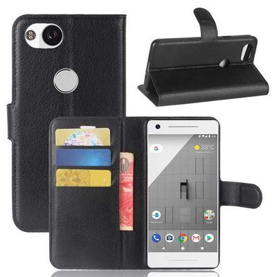 Litchi Pattern Side Flip PU Leather + Soft TPU Card Slots with Magnetic Buckle and Stand Wallet Case for Google Pixel 2 - Black