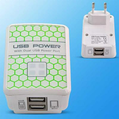 Henca Portable Dual USB EU Plug Travel Wall Charger Power Adapter with LED Indicator Light for iPhone/ Samsung/ iPad