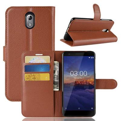Litchi Pattern Wallet Stand Card Holder Slots PU Leather + TPU Protective Cover Case for Nokia 3.1 - Brown