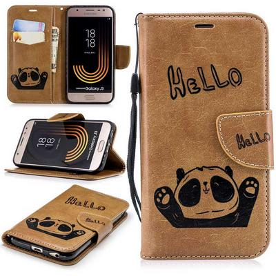 Hello Bear Pattern Wallet Style Card Slots Stand Magnetic Flip PU Leather + TPU Back Cover Case for Samsung Galaxy J3 (2018) / J3 Star - Brown