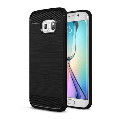 Carbon Fiber Brushed Metal Soft TPU Back Cover Case for Samsung G9250 Galaxy S6 Edge - Black
