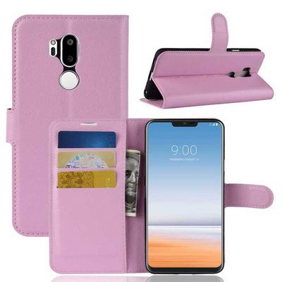 Litchi Pattern Wallet Stand Card Holder Slots PU Leather + TPU Protective Cover Case for LG G7 - Pink