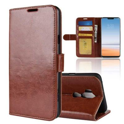 R64 Pattern Side Flip Wallet Style Picture Frame PU Leather + Soft TPU Card Holder with Stand and Magnetic Buckle Cover Case for LG G7- Brown