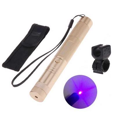 1mw 405nm Purple Beam Flashlight Adjustable Focus Laser Pointer Kit with Bicycle Handlebar - Gold