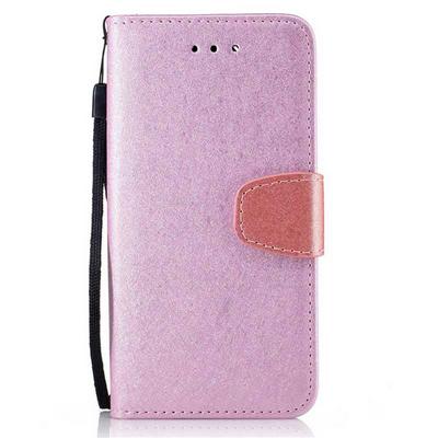 Silk Pattern with Wrist Strap Picture Frame PU Leather + Soft TPU Card Holder with Stand Support Wallet and Magnetic Buckle Case for Samsung Galaxy J3 Prime - Pink
