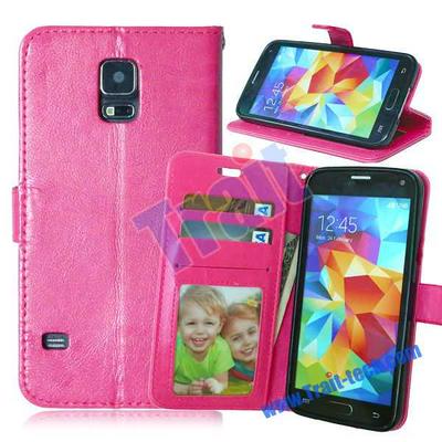 Crazy Horse Wallet Card Holder Magnetic Flip Stand TPU+ PU Leather Case for Samsung Galaxy S5 I9600 G900 - Rose