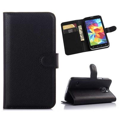 Lichee Pattern Wallet Magnetic Buckle PC+ PU Leather Case for Samsung Galaxy S4 I9500 - Black