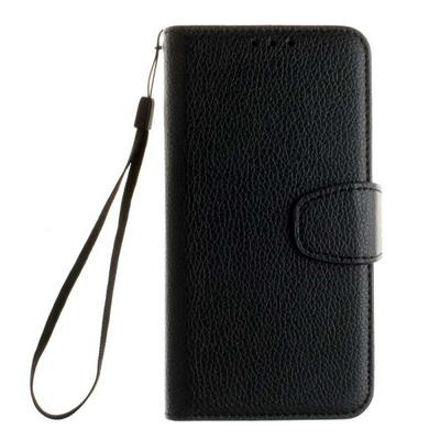 Litchi Pattern Wrist Strap PU Leather + Soft TPU Card Holder with Stand and Photo Frame Case for Samsung Galaxy S5 I9600 G900 - Black