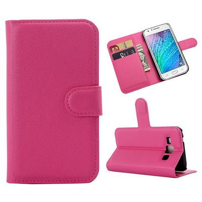Lichee Pattern Wallet Magnetic Flip Stand PC + PU Leather Case for Samsung Galaxy J1 J100 Rose