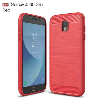Carbon Fiber Brushed Anti Slide Shock & Drop Resistant Design Soft TPU Back Cover Protective Phone Case for Samsung Galaxy J5 (2017) J530 EU Version - Red