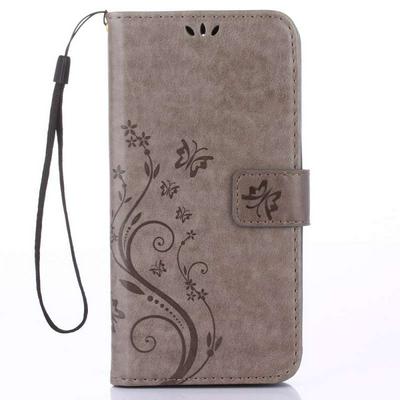 Embossed Butterflies Pattern Side Flip PU Leather + Soft TPU Wrist Strap with Stand and Card Slots Wallet Case Cover for Samsung Galaxy J5 (2017) Europe Version - Grey