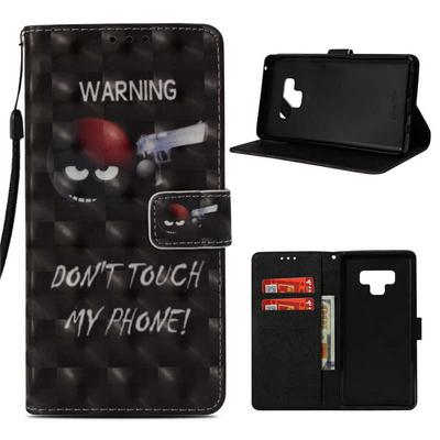 3D Color Painted Side Flip PU Leather + Soft TPU Card Slot with Magnetic Buckle Wrist Strap and Stand Wallet Protective Case for Samsung Galaxy Note 9 - Warning