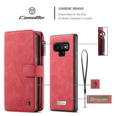 CaseMe 007 Sries Card Holder Wallet Style Picture Frame with Stand and Magnetic Flip Detachable PU Leather + PC Cover Case for Samsung Galaxy Note 9 - Red