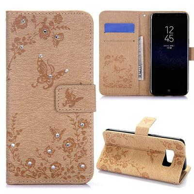 Bling Style Diamond Studded PU Leather + Soft TPU with Wallet Card Holder and Magnetic Buckle Case for Samsung Galaxy S8 / G9500 - Gold