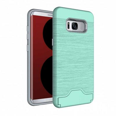 Wiredrawing Brushed Metal Detachable 2 in 1 PC +  TPU with Stand Back Cover Phone Case for Samsung Galaxy S8 / G9500 - Cyan