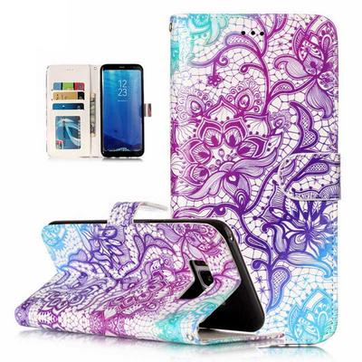 Smooth Surface Colored Painting PU Leather + Soft TPU Card Holder with Picture Frame Stand Support Wallet Case for Samsung Galaxy S8 / G9500 - Purple
