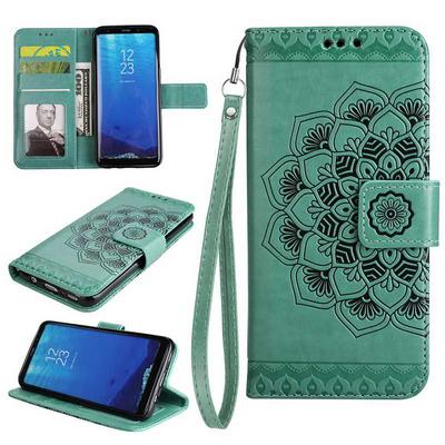 Embossed Pattern Chinese National Style Side Flip PU Leather + Soft TPU Card Slots with Hand Rope and Picture Frame Wallet Protective Case for Samsung Galaxy S8 / G9500 - Green