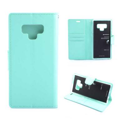 Mercury Goospery Sonata Diary Series Side Flip PU Leather + Soft TPU Card Slot with Magnetic Buckle and Stand Wallet Protective Case for Samsung Galaxy Note 9 - Cyan