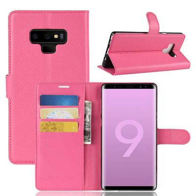Litchi Pattern Wallet Stand Card Holder Slots PU Leather + TPU Protective Cover Case for Samsung Galaxy Note 9 - Rose Red