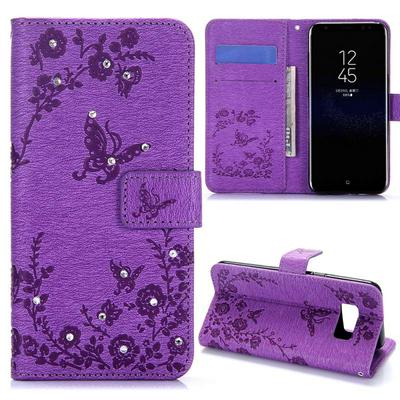 Bling Style Diamond Studded PU Leather + Soft TPU with Wallet Card Holder and Magnetic Buckle Case for Samsung Galaxy S8 / G9500 - Purple