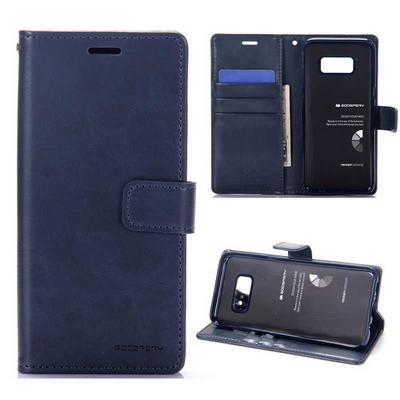 Mercury Goospery Orchid Moon PU Leather + TPU Back Cover Case with Magnetic Buckle Card Holder Wallet and Stand for Samsung Galaxy S8 / G9500 - Navy Blue