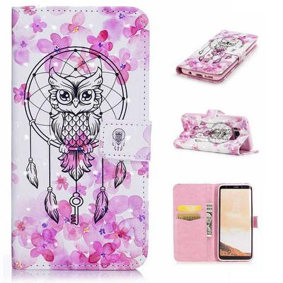 3D Smooth Surface Colored Painting PU Leather + Soft TPU Card Holder with Stand Support Wallet and Magnetic Buckle Case for Samsung Galaxy S8 / G9500 - Owl